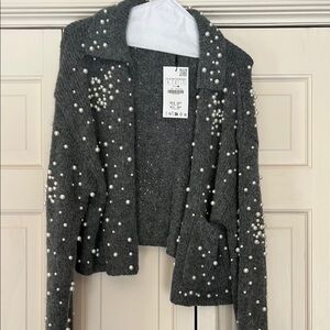 Gray Pearl Embellished Women's Jacket